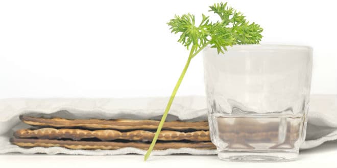 Parsley & glass of saltwater