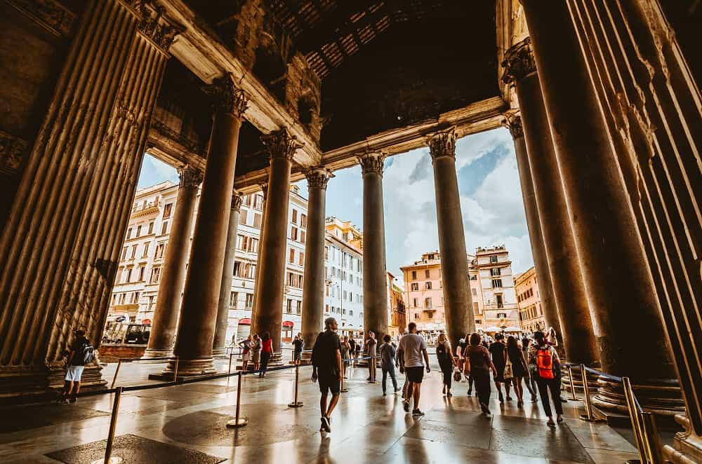 People walking inside Pantheon, Rome